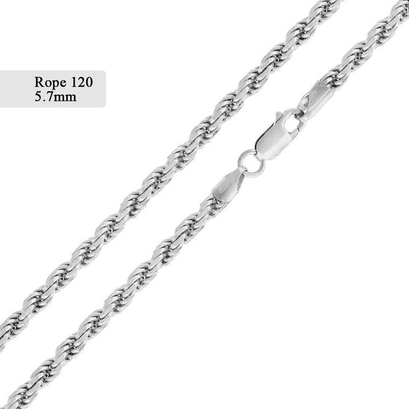 Sterling Silver Rope Link Chain Necklace Solid Chain 5.5mm - Picture 3 of 3